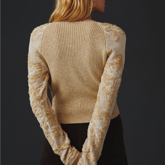 ✨ Anthropologie Lace-Sleeve Sweater Sz XL - Picture 2 of 9